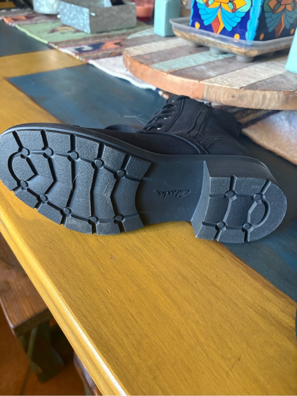 Clarks Black Lace-Up Women's Combat Boots - Picture 6 of 9